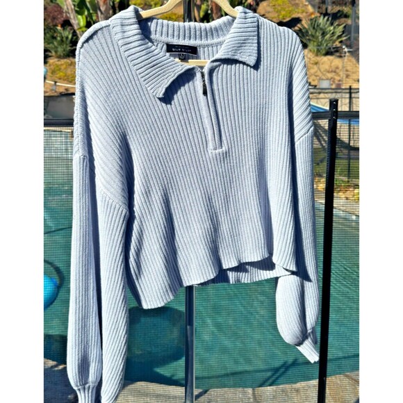 🩶 Blue Blush Ribbed Quarter-Zip Sweater (Style #1BT05779)L - Picture 1 of 4